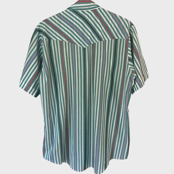 Vintage Ranchwear Western Pearl Snap Shirt Mens 16 1/2 Green Stripe Short Sleeve - Picture 3 of 12
